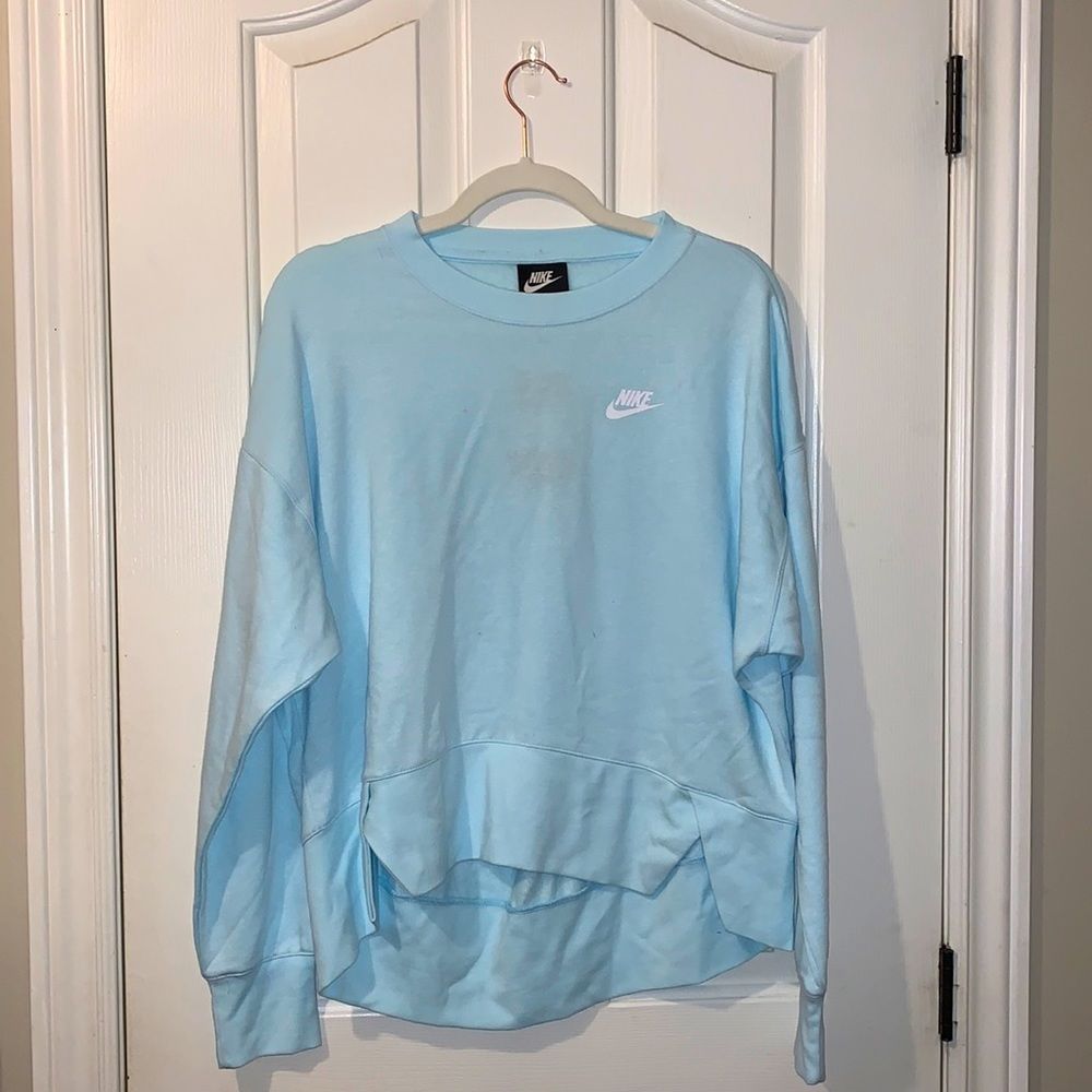 Nike Sportswear Ice Blue Crew Neck Hi-lo Hem Pullover Fleece Line Sweatshirt